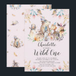 Woodland Friends Wild One Birthday Einladung<br><div class="desc">Niedliche Waldtiere wilde ein Mädchen Geburtstag Einladung mit einem koordinierenden Rücken.</div>