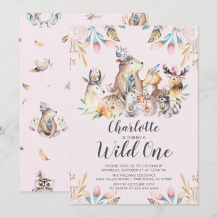 Woodland Friends Wild One Birthday Invitation