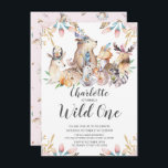 Woodland Friends Wild One Girls 1. Geburtstag Invi Einladung<br><div class="desc">Niedliche Waldtiere wilde ein Mädchen Geburtstag Einladung Set auf einem rosa Einbruch Hintergrund mit einem koordinierenden Rücken.</div>