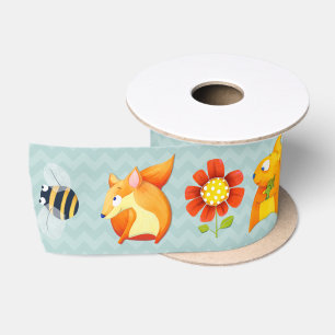 Woodland Fun aqua 3" Breites Satinband