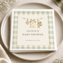 Woodland Gingham Salbei Grün Baby Shower