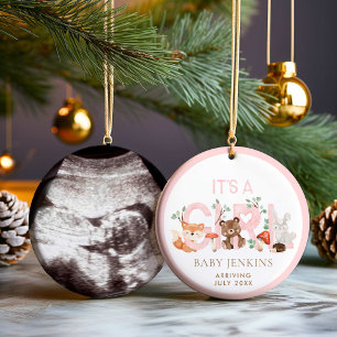Woodland Girl Baby Ankündigung Weihnachten Keramik Ornament