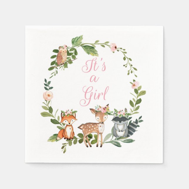Woodland Girl Baby Shower, Forest Baby shower Serviette (Vorderseite)
