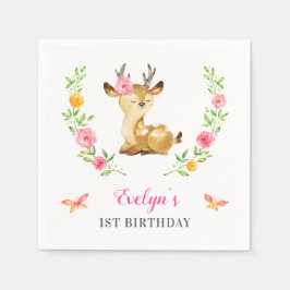 Woodland Girl Birthday Thema Deer Cocktail Papier Serviette