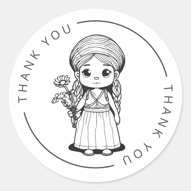 Woodland Girl with Daisis - Danke Stickers (Vorderseite)