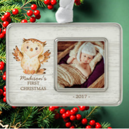 Woodland Girls Baby's 1. Weihnachts-Foto Ornament Rahmen-Ornament Silber