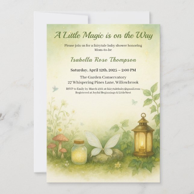 Woodland Glow Baby Shower Invitation | Firefly Jar Einladung (Vorderseite)