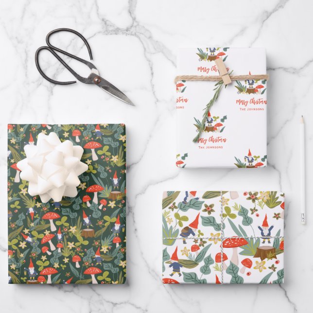 Woodland Gnomes Weihnachten Geschenkpapier Set (Vorderseite)