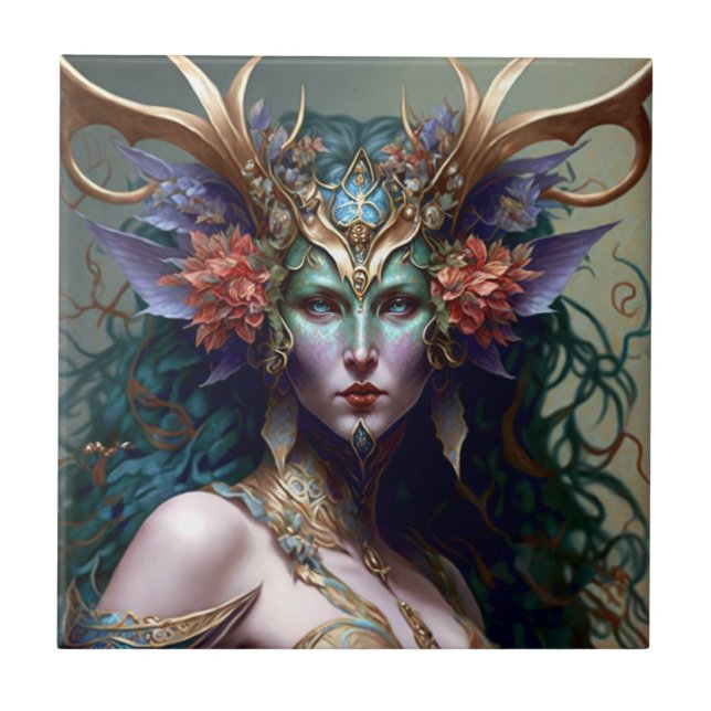 Woodland Goddess Fantasy Art Fliese (Vorderseite)