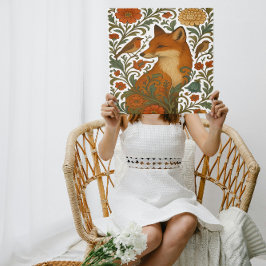 Woodland Grace Fox Motif in Bloom Leinwanddruck