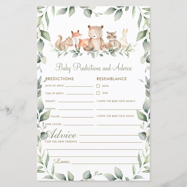 Woodland Green Baby Predictions et carte de consei (Devant)