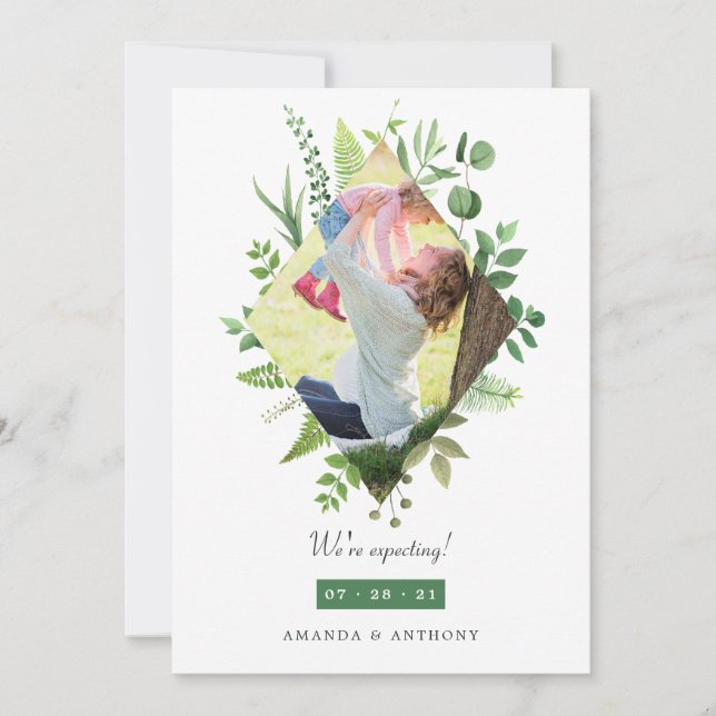 Woodland Green Photo Faire-part de grossesse (Devant)