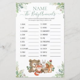 Woodland Greenerenery Shower Baby Animal Name Game