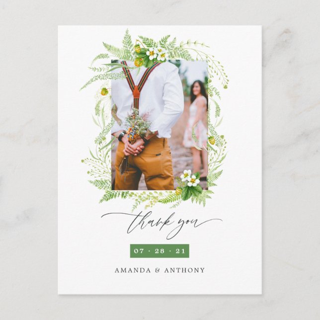 Woodland Greenerity Wedding Foto Danke Postkarte (Vorderseite)