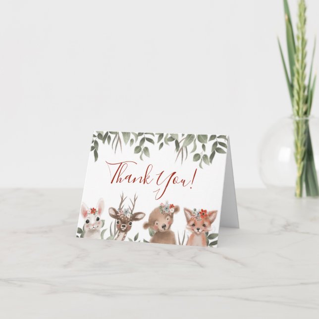 Woodland Greenery Baby Dusche Danke Karte (Vorderseite)