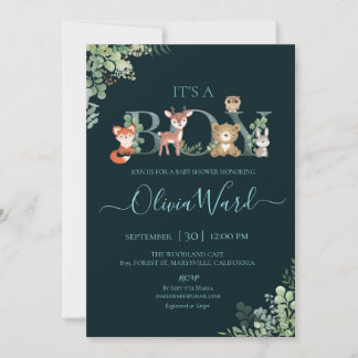 Woodland Greenery Baby Shower Boy Einladung