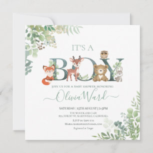 Woodland Greenery Baby Shower Boy Einladung