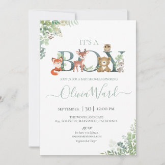 Woodland Greenery Baby Shower Boy Einladung