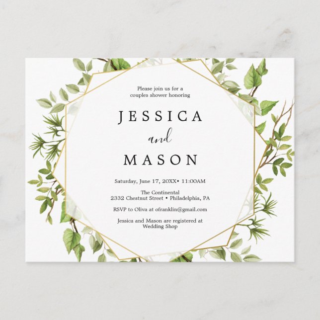 Woodland Greenery Couples Shower Invitation Postkarte (Vorderseite)