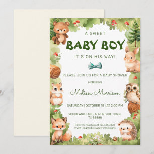 Woodland Greenery Sweet Baby Boy Dusche Einladung