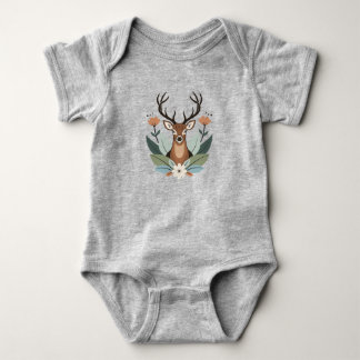 Woodland Harmony – Boho Deer Botanical Illustratio Baby Strampler