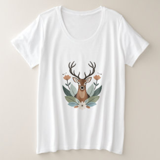 Woodland Harmony – Boho Deer Botanical Illustratio Große Größe T-Shirt