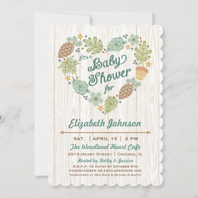 Woodland Heart Baby Dusche Einladung (Vorderseite)