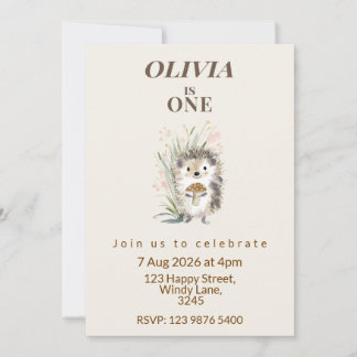Woodland Hedgehog First Birthday Invitation Einladung