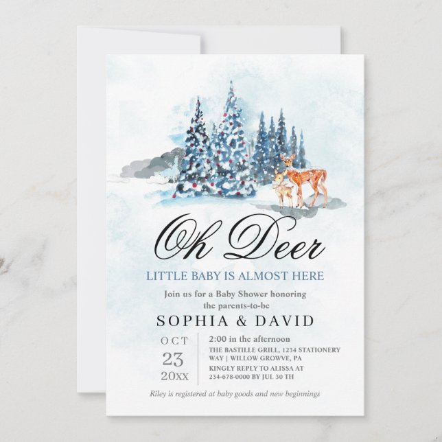  Woodland Hills Oh Deer Baby Shower Einladung (Vorderseite)