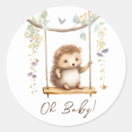 Woodland Igel Floral Oh Babydusche Runder Aufkleber