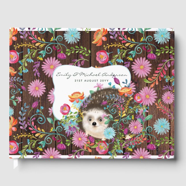 Woodland Igel Gästebuch Rustikal Niedlich (Vorderseite)