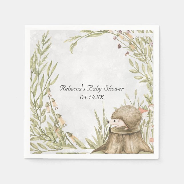 Woodland Igel Kinderdusche Personalisiert Serviette (Vorderseite)