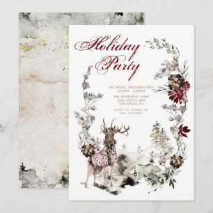 Woodland JoChristmas Deer Floral Holiday Party Einladung