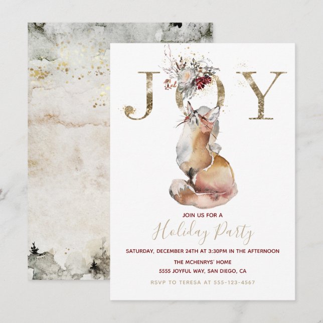 Woodland Joy Red Fox Holiday Party Einladung (Vorne/Hinten)