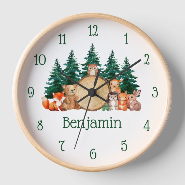 Woodland Kid's Room Niedlich Forest Animals Aquare Uhr (Vorderseite)