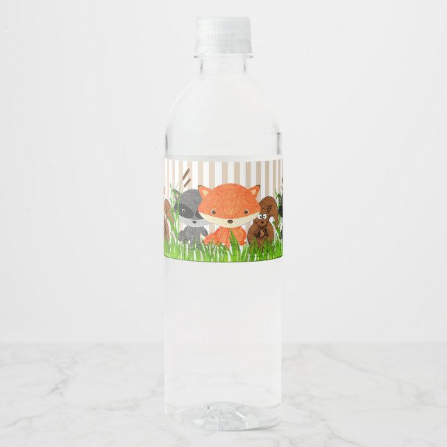 Woodland Kreaturen Baby Dusche Wasserflaschen Labe (Vorderseite)