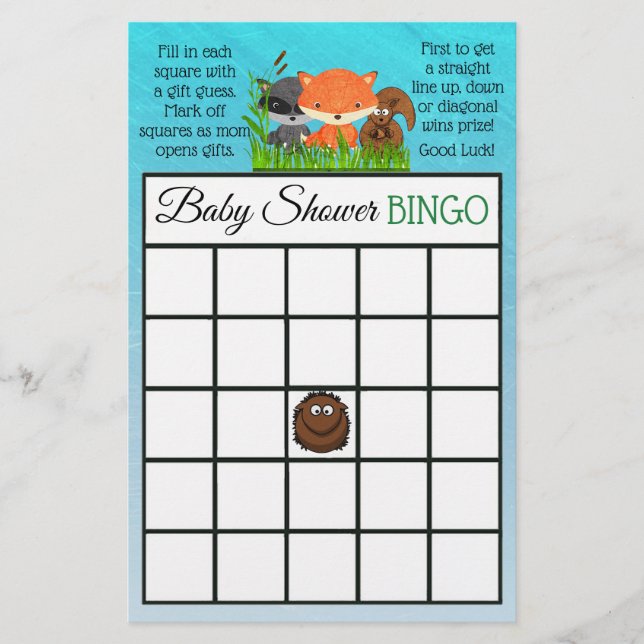 Woodland Kreaturen Thematische Babyduschspiele Flyer (Vorne)