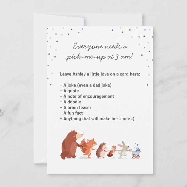 Woodland Late night diaper Spiel Table sign Boy Einladung (Vorderseite)