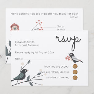 Woodland Love Birds Wedding RSVP MENU Rustic Kraft Einladung