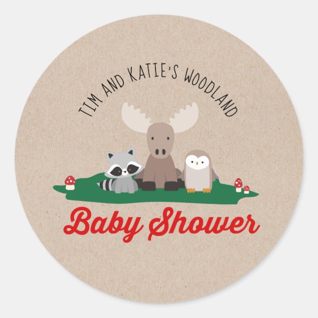 Woodland Lumberjack Baby Shower Animals Stickers (Vorderseite)