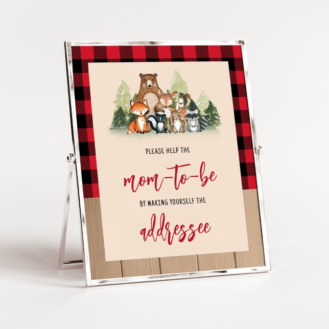 Woodland Lumberjack Baby Shower Envelope Station Poster (Plaid Lumberjack Baby Shower Envelope Station Sign)