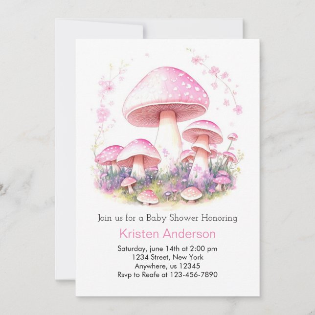 Woodland Magic Adventure Mushroom Girl Babydusche Einladung (Vorderseite)
