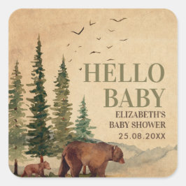 Woodland Mama Bear & Cub Baby Dusche Quadratischer Aufkleber