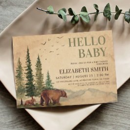 Woodland Mama Bear & Your Cub Baby Dusche Einladung