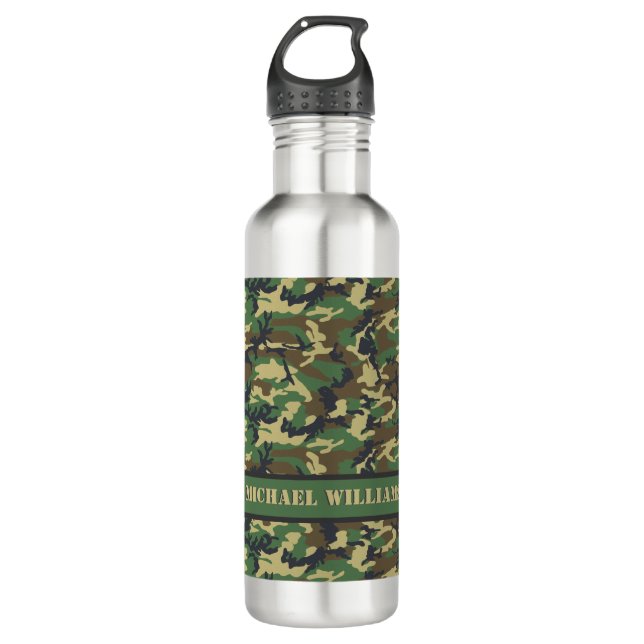 Woodland Military Camouflage Print - Personalisier Edelstahlflasche (Vorderseite)