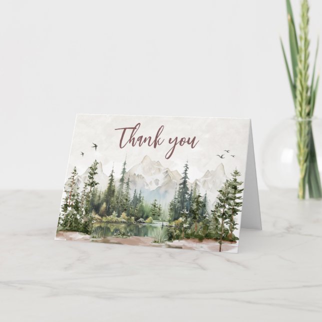 Woodland Mountain Baby Dusche Dankeskarte (Vorderseite)