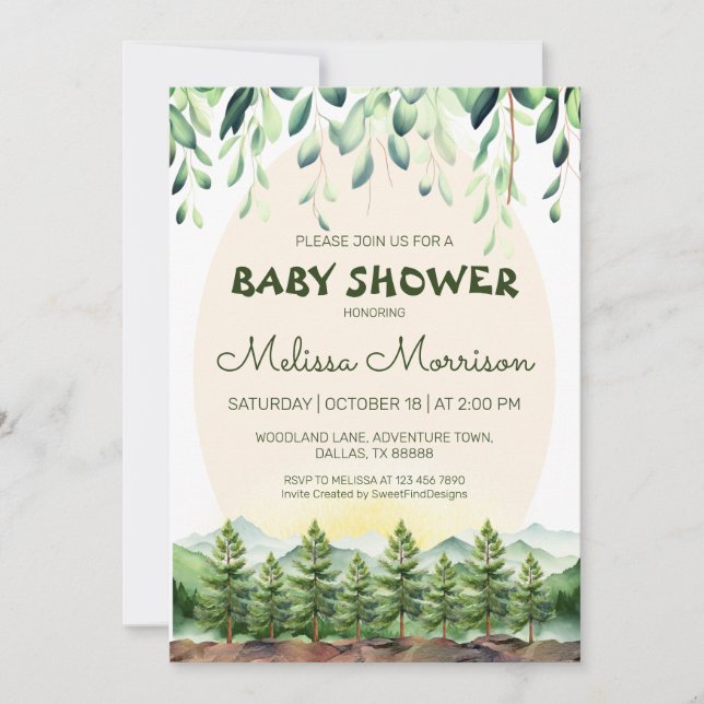 Woodland Mountains Baby Boy Dusche Einladung (Vorderseite)