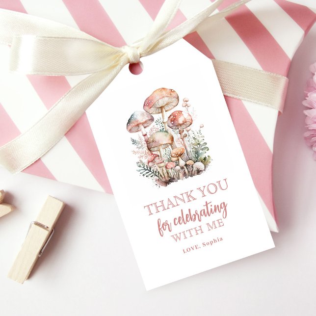 Woodland Mushroom Blush Pink Geburtstag Vielen Dan Geschenkanhänger (Von Creator hochgeladen)