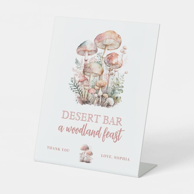 Woodland Mushroom Blush Pink Geburtstagszeichen Sockelschild (Vorderseite)