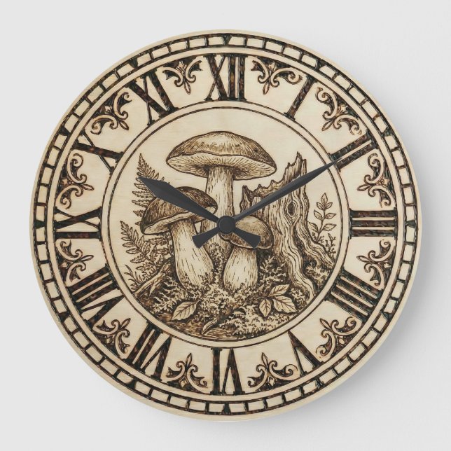 Woodland Mushroom Wall Clock Große Wanduhr (Vorderseite)